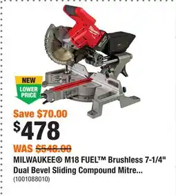Home Depot MILWAUKEE M18 FUEL Brushless 7-1/4 Dual Bevel Sliding Compound Mitre Saw - Tool Only offer