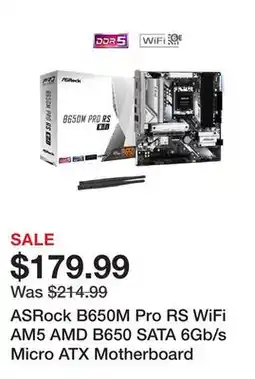 Newegg ASRock B650M Pro RS WiFi AM5 AMD B650 SATA 6Gb/s Micro ATX Motherboard offer
