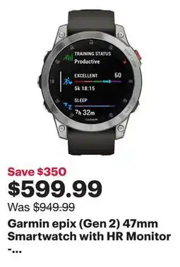 Best Buy Garmin epix (Gen 2) 47mm Smartwatch with HR Monitor - Silver/Slate/Steel Back offer