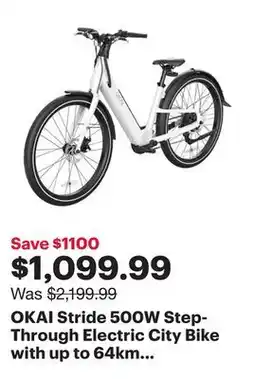 Best Buy OKAI Stride 500W Step-Through Electric City Bike with up to 64km Battery Life - White offer