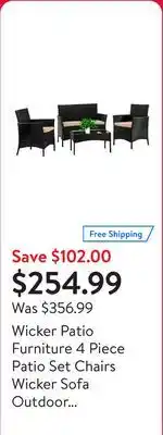 Walmart Wicker Patio Furniture 4 Piece Patio Set Chairs Wicker Sofa Outdoor Rattan Conversation Sets offer