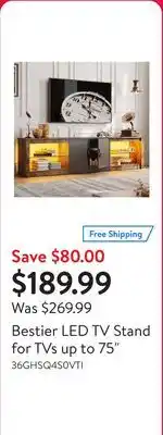 Walmart Bestier LED TV Stand for TVs up to 75 offer