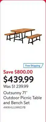 Walmart Outsunny 71'' Outdoor Picnic Table and Bench Set offer