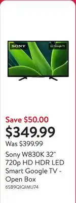 Walmart Sony W830K 32 720p HD HDR LED Smart Google TV - Open Box offer
