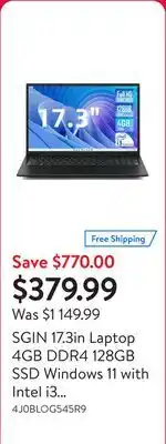 Walmart SGIN 17.3in Laptop 4GB DDR4 128GB SSD Windows 11 with Intel i3 Processor FHD 1920x1080 offer