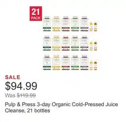 Costco Pulp & Press 3-day Organic Cold-Pressed Juice Cleanse, 21 bottles offer
