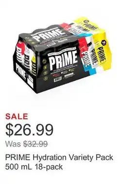 Costco PRIME Hydration Variety Pack 500 mL 18-pack offer
