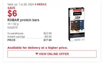 Costco RXBAR protein bars offer