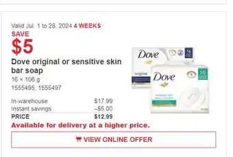 Costco Dove original or sensitive skin bar soap offer