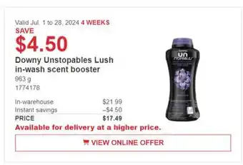 Costco Downy Unstopables Lush in-wash scent booster offer
