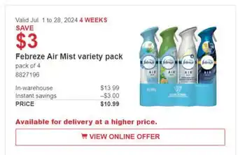 Costco Febreze air mist variety pack offer