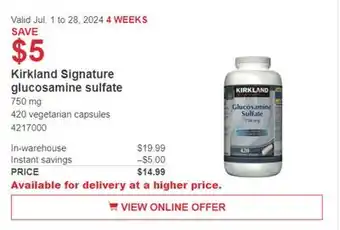 Costco Kirkland Signature Glucosamine Sulfate offer