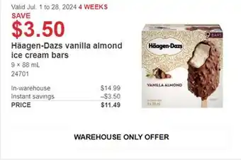 Costco Häagen-Dazs vanilla almond ice cream bars offer