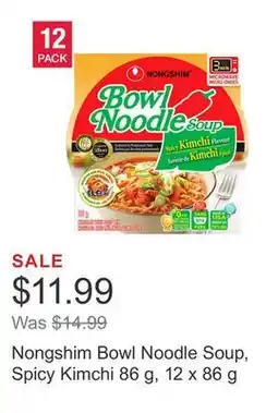 Costco Nongshim Bowl Noodle Soup, Spicy Kimchi 86 g, 12 x 86 g offer