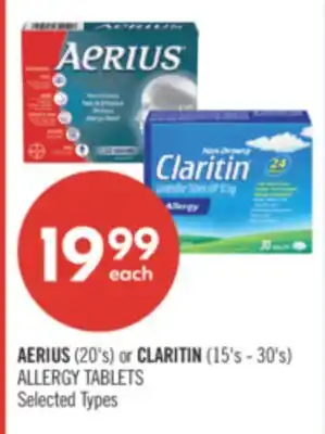 Shoppers Drug Mart AERIUS (20's) or CLARITIN (15's - 30's) ALLERGY TABLETS offer