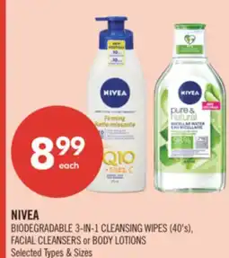Shoppers Drug Mart NIVEA BIODEGRADABLE 3-IN-1 CLEANSING WIPES (40's), FACIAL CLEANSERS or BODY LOTIONS offer