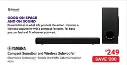 Visions Electronics YAMAHA Compact Soundbar and Wireless Subwoofer offer