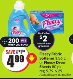 FreshCo Fleecy Fabric Softener 1.36 L or Fleecy Dryer Sheets 80 pk offer