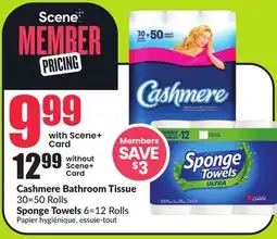 FreshCo Cashmere Bathroom Tissue 30=50 Rolls Sponge Towels 6=12 Rolls offer