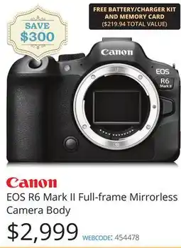 Vistek Canon EOS R6 Mark II Full-frame Mirrorless Camera Body offer