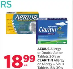 Rexall AERIUS Allergy or Double Action Tablets 20' s or CLARITIN Allergy or Allergy + Sinus Tablets 15' s-30' s offer