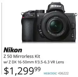 Vistek Nikon Z 50 Mirrorless Kit w/Z DX 16-50mm f/3.5-6.3 VR Lens offer