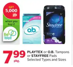 Rexall PLAYTEX or O. B. Tampons or STAYFREE Pads offer