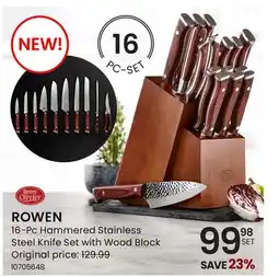 Stokes ROWEN 16-Pc Hammered Stainless Steel Knife Set with Wood Block offer