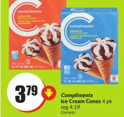 FreshCo Compliments Ice Cream Cones 4 pk offer