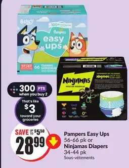 FreshCo Pampers Easy Ups 56-66 pk or Ninjamas Diapers 34-44 pk offer