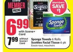 FreshCo Sponge Towels 6 Rolls Scotties Facial Tissue offer