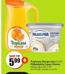 FreshCo Tropicana Orange Juice 2.63 L Philadelphia Cream Cheese 340 g offer