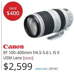 Vistek Canon EF 100-400mm f/4.5-5.6 L IS II USM Lens offer