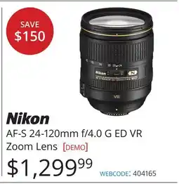 Vistek Nikon AF-S 24-120mm f/4.0 G ED VR Zoom Lens offer