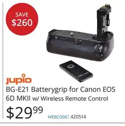 Vistek jupio BG-E21 Batterygrip for Canon EOS 6D MKII w/Wireless Remote Control offer
