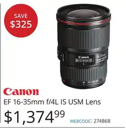 Vistek Canon EF 16-35mm f/4L IS USM Lens offer