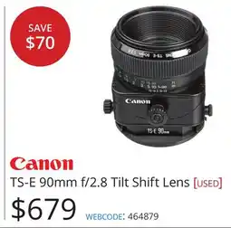 Vistek Canon TS-E 90mm f/2.8 Tilt Shift Lens offer