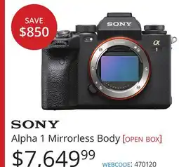 Vistek SONY Alpha 1 Mirrorless Body offer
