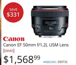 Vistek Canon EF 50mm f/1.2L USM Lens offer