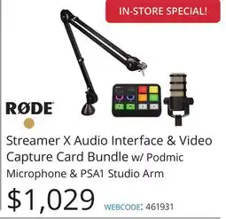 Vistek Rode Streamer X Audio Interface & Video Capture Card Bundle w/Podmic Microphone & PSA1 Studio Arm offer