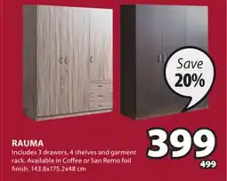 JYSK RAUMA 3 drawers, 4 shelves and garment rack offer