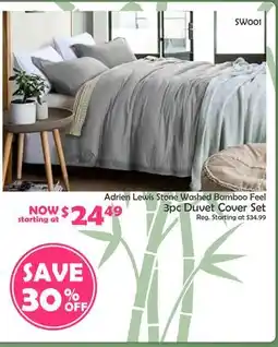 Adrien Lewis Stone Washed Bamboo Feel 3pc Duvet Cover Set