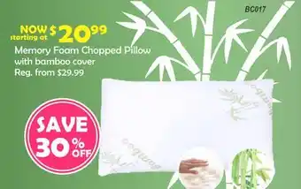 Oxford Mills Memory Foam Chopped Pillow with bamboo cover offer