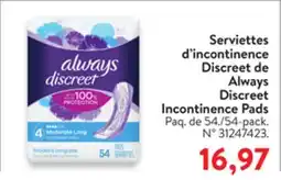 Walmart Always Discreet Incontinence Pads offer