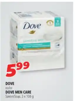 Familiprix DOVE or DOVE MEN CARE, Soap, 3 x 106 g offer