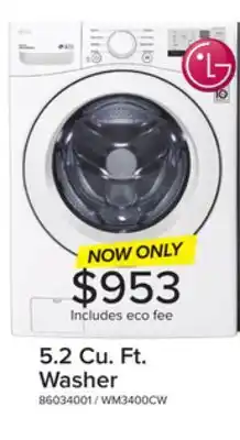 Leon's LG White Front Load Washer with 6Motion Technology (5.2 Cu.Ft) - WM3400CW offer