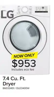 Leon's LG White Front Load Dryer with Ultra Large Capacity (7.4 Cu.Ft) - DLE3400W offer