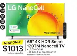 Leon's LG 65 4K NANO75 LED TruMotion 120 Smart TV with ThinQ AI - 65NANO75UQA offer