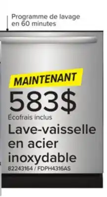 Leon's Lave-vaisselle encastré 24 po acier inoxydable FDPH4316AS Frigidaire offer