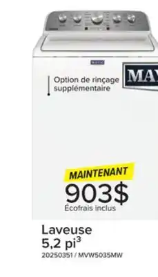 Leon's Laveuse à chargement par le haut 5,2 pi³ avec remplissage profond blanc MVW5035MW Maytag offer
